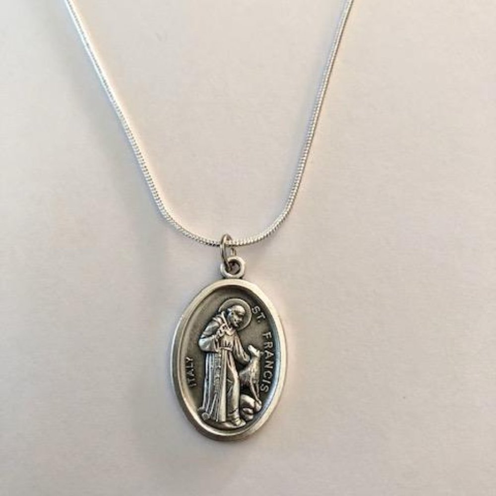 Sterling Silver plated necklace St Francis Saint Francis CHARITY